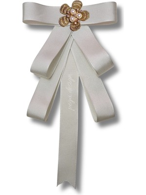 Pegu Ekru Grogren Kurdele Incili Çiçekli Yaka Broş,papyon,kravat ..