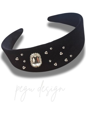 Pegu Kadife Kristal Cam Taşlı Özel Tasarım Geniş Taç