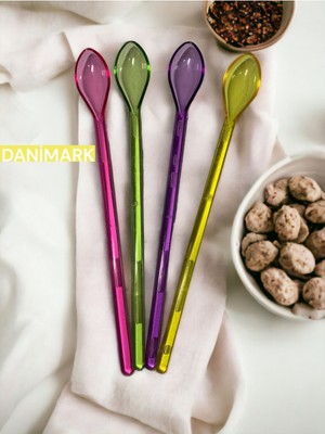 Open Home Concept 4' Lü Kokteyl Karıştırıcı Kaşığı Uzun Kaşık - Cezve Kaşığı- Renkli Uzun Kaşık -Kahve Kaşığı