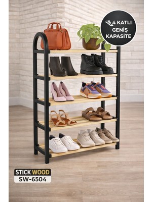 Open Home Concept 4 Katlı Ayakkabılık Ahşap Raflı | Çok Amaçlı Ayakkabı & Düzenleyici Raf