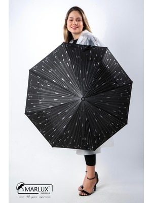 PremiumPort Siyah Damlalı Tam Otomatik Kadın Şemsiye, Şık ve Hafif Tasarım