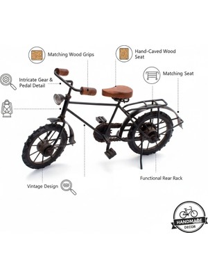 Nostaljik Dekoratif Metal Bisiklet - Ahşap Sele ve Gidon Detaylı Bisiklet Figürü Retro Dekoratif Bisiklet Biblo Vintage Masa Üstü Dekor Aksesuar
