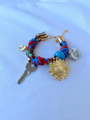 Normadia Etnik Tarz Mavi Kırmızı Charmlı Altın/gümüş Renk Bileklik