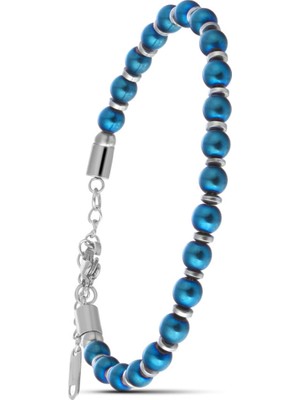 Normadia Mavi Hematit Doğal Taşlı Ayarlanabilir Çelik Zincir Bileklik