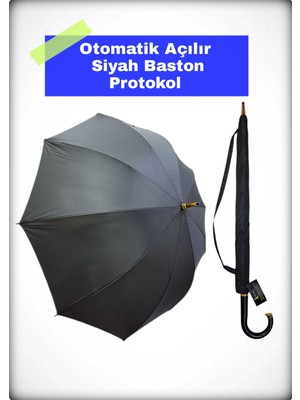PremiumPort Otomatik Açılır Siyah Baston Şemsiye, Pratik ve Şık Tasarım