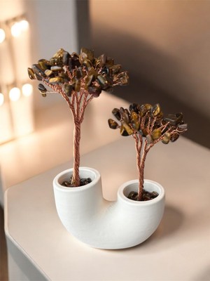 Kaplan Gözü Doğal Taş Nazar ve Cesaret Ağacı | El Yapımı Dekoratif Masaüstü Biblo