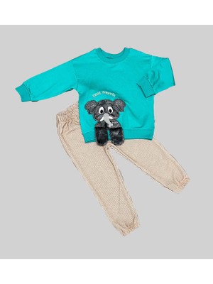 Lokiboo 1-2-3 Yaş Filli Sallanan Ayak Desenli Likra Penye Kumaş Sweat Pantolonlu Kız Erkek 2li Çocuk Takımı