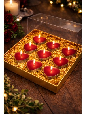 Kırmızı Kokulu Kalp Tealight Mum Seti | 9’lu