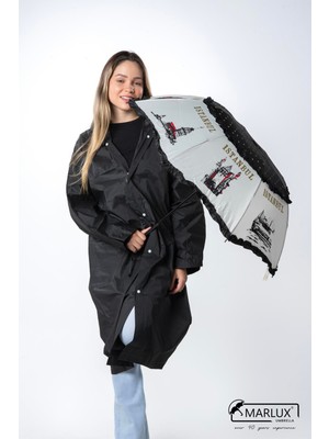 PremiumPort Şehir Temalı Siyah Kadın Şemsiyesi, Şık ve Hafif Tasarım