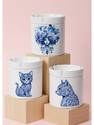 Sartre Art Kedi Çini Nostalji 3'lü Küllük Seti – Yavru, Profil & Bohem Kadın