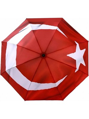 PremiumPort Renkli Türk Bayrağı Desenli Katlanabilir Rüzgar Dayanıklı Şemsiye