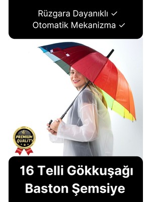 PremiumPort Rüzgarlı Hava Için Otomatik Fibercraft Gökkuşağı Desenli Şemsiye