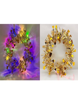 Lokiboo Kalp Püsküllü Gece Parıltısı 3 Modlu LED Li Işıklı Taç Altın Renk