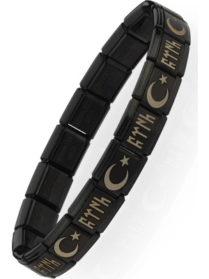 Normadia Ay Yıldızlı Göktürkçe Türk Italyan Charm Çelik Bileklik Unisex
