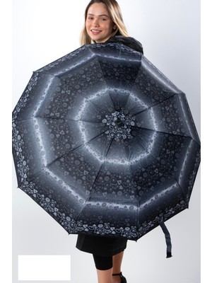 PremiumPort Kırmızı Siyah Desenli Premium 10 Telli Ahşap Saplı Kadın Şemsiye