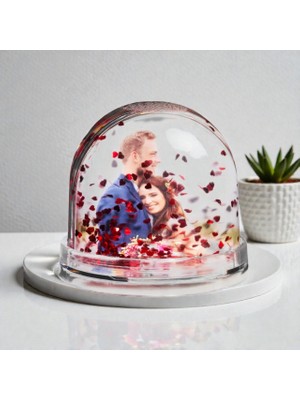 Genel Fotoğraflı Pembe ve Şeffaf Kar Küresi Kişiye Özel Resimli Kar Küresi Sevgiliye Hediye