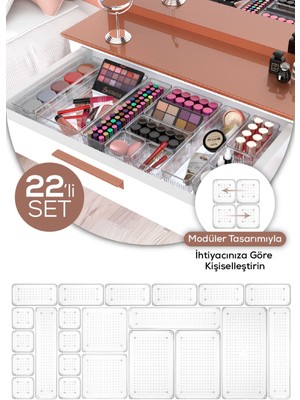 22 Parça Takı ve Makyaj Düzenleyici Organizer, Çekmece Için Ideal