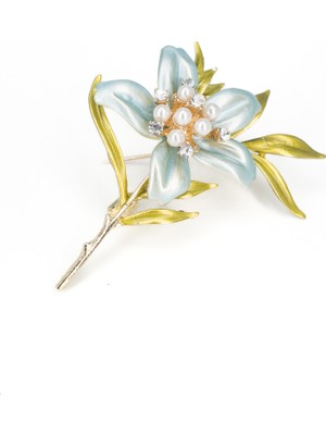 Stella Fortis Çiçek Tasarımlı Zarif Kadın Broş - Inci Süslemeler | Canlı Renkler