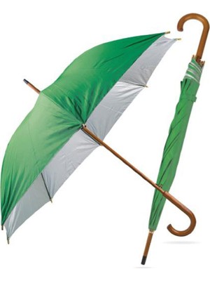 PremiumPort Yeşil Fiber Karbon Otomatik Açılır Ahşap Saplı Şemsiye