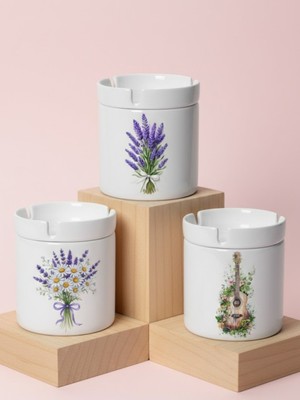 Sartre Art Lavanta Bahçesi Rüyası 3'lü Kapaklı Kokusuz Küllük Seti – Buket & Papatya & Gitar