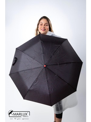 PremiumPort Mini Siyah Kırmızı Puantiyeli Otomatik Kadın Şemsiye