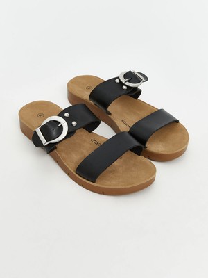 Lc Waikiki Yeni Sezon Deri Görünümlü Çift Bantlı Kadın Terlik