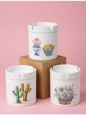 Sartre Art Yeşil Çini Rüyası 3'lü Kapaklı Kokusuz Küllük Seti