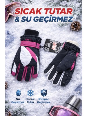 Kitti Çocuk Kar Eldiveni- Su Geçirmez Sıcak Tutan Rüzgar Geçirmez Kış Eldiveni