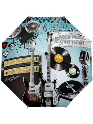 PremiumPort Renkli Gitar Plak ve Nota Temalı Müzik Şemsiyesi