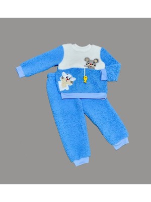 Lokiboo 1-2-3 Yaş Sallanan Balık Nakışlı Kuzu Kumaş Sweat Pantolon Uzun Kollu Kız Erkek 2 Li Takımı