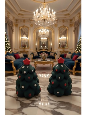 Safir Design 2'li El Yapımı Taş Tozu Çam Ağacı Dekoratif Set - Yılbaşı Temalı