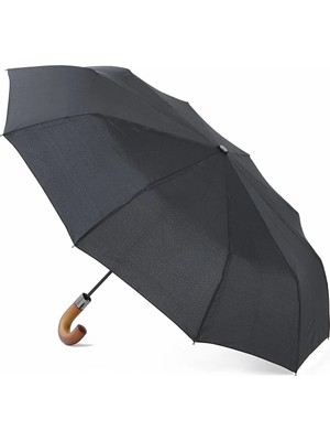 PremiumPort Klasik Ahşap Baston Saplı 10 Fiber Telli Otomatik Şemsiye