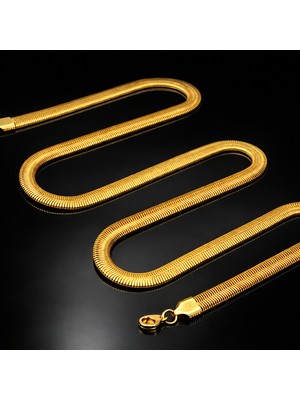 Uzun Ölçü Paslanmaz Çelik Altın Renk Yılan Sırtı Erkek Kolye