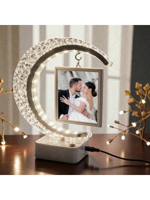 Genel Kristal Led'li Hilal Fotoğraf Çerçevesi Dokunmatik Işıklı 2 Fotoğraflı Kişiye Özel Hediye