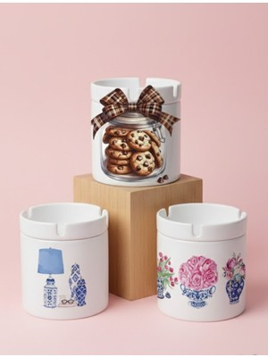 Sartre Art Kurabiye & Çiçek Rüyası 3'lü Kapaklı Kokusuz Küllük Seti