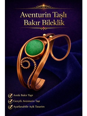 Normadia Kadın Bakır Bileklik, Doğal Aventurin Taşlı Otantik Bilezik