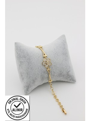 Normadia 14 Ayar Altın Kaplama Yaprak ve Taş Detaylı Zarif Bileklik