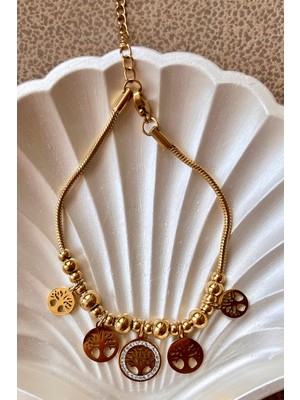 Normadia Şık Ağaç Desenli Altın Çelik Bileklik, Zarif ve Modern Tasarım