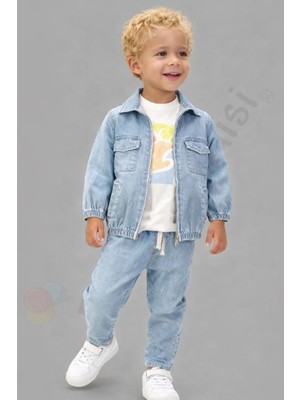 Bebek Vadisi Şık Tişörtlü Kot Ceketli Pantolonlu Cepli Erkek Bebek Çocuk Alt Ust 3 Lü Takım Kıyafetleri Bayramlık