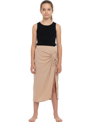 Çikoby Kız Çocuk Çift Katmanlı Bej Etek Şık Tasarım