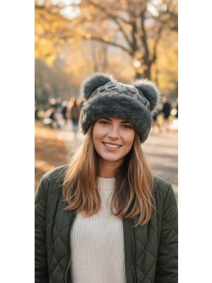 Kervan Pazarı Leoparlı Ponponlu Tüylü Bucket Şapka