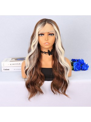 Pazarcan Açık Kahverengi / Platin Perçemli Su Dalgalı Tül Peruk