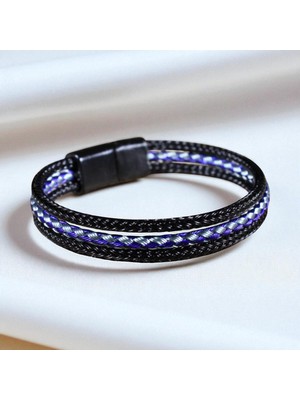 Normadia Mavi Detaylı Hasır Çelik 3 Parça Bileklik, Şık ve Modern Takı Seti