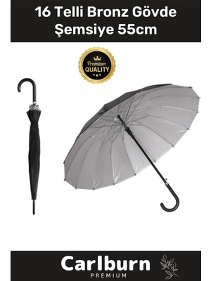 PremiumPort Otomatik Mekanizma Fiber Şemsiye, 55CM, Rüzgar Koruma, Bronz Gövde