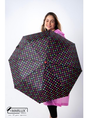 PremiumPort Siyah ve Renkli Puantiyeli Tam Otomatik Kadın Şemsiye, Şık ve Kullanışlı