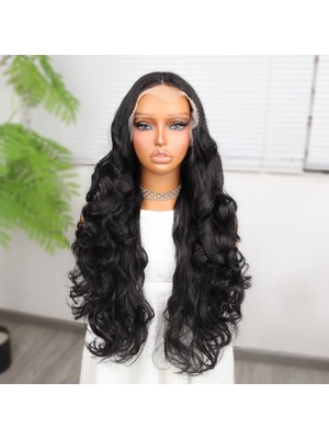 Pazarcan Gür Yoğun Su Dalgalı Siyah Fiber Sentetik Uzun Tül Peruk