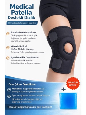Pazarcan Medical Patella Destekli Ayarlanabilir Dizlik – Menisküs ve Spor Için Diz Koruyucu