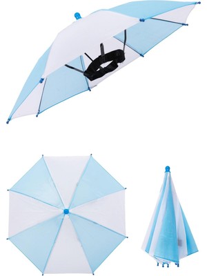 PremiumPort Açık Mavi Beyaz Kafa Şemsiyesi, Yazlık Plaj Gölgelik, Şık ve Pratik