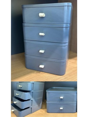 Gri 4 Katlı Çekmece Masaüstü Organizer, Makyaj ve Takı Düzenleyici