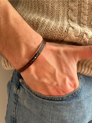 Normadia Erkek Bakır Bileklik, Işlemeli Hakiki Deri Boncuk, Şık ve Özel Tasarım